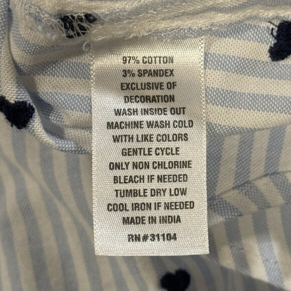 Crown & Ivy Size 2X Blue Embroidered Button Down Womens Striped Heart Shirt - Picture 7 of 9